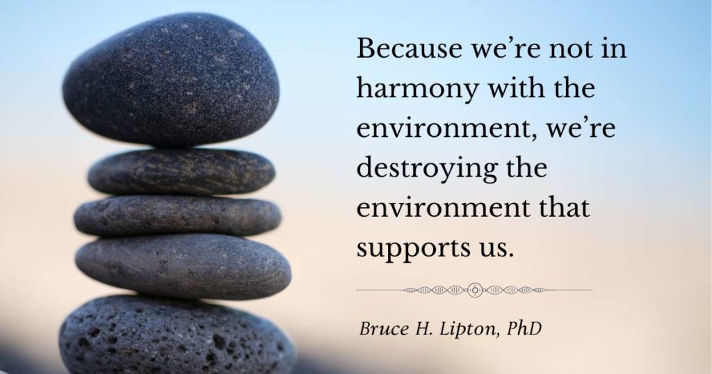 Because we’re not in harmony with the environment, we’re destroying the environment that supports us. -Bruce Lipton, PhD