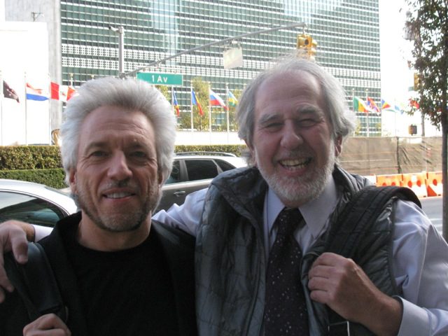 Gregg Braden and Bruce Lipton in front of the United Nations Building