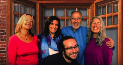 Mountain of Love: Sally Thomas, Laura Virgallito, Bruce, Margaret and in the forefront, Alex Lipton, videographer extraordinaire